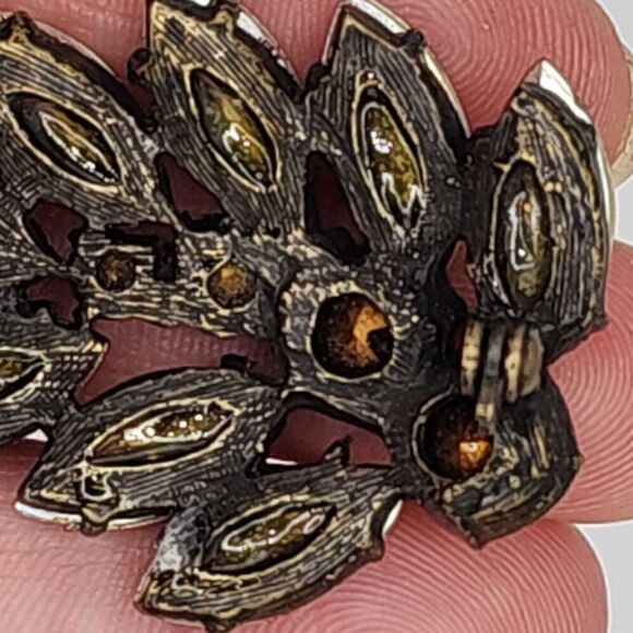 Antiqued Amber AB Rhinestone brooch - Picture 11 of 14